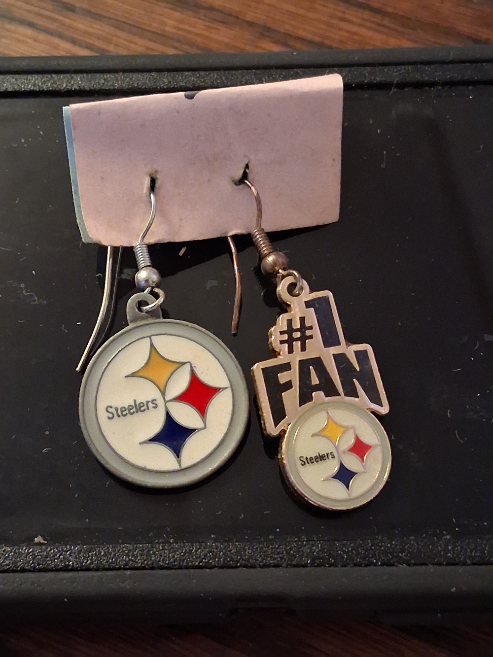 NFL Steelers White Yellow Red Blue Logo Dangle Earrings